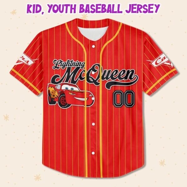 Custom Disney Cars Lightning McQueen Red Simple Jersey Baseball - Image 2