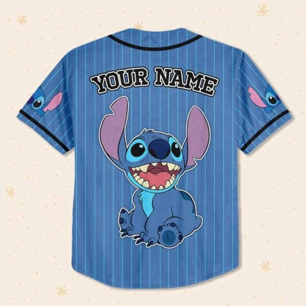 Disney Lilo and Stitch Blue Simple Custom Name Baseball Jersey - Image 5