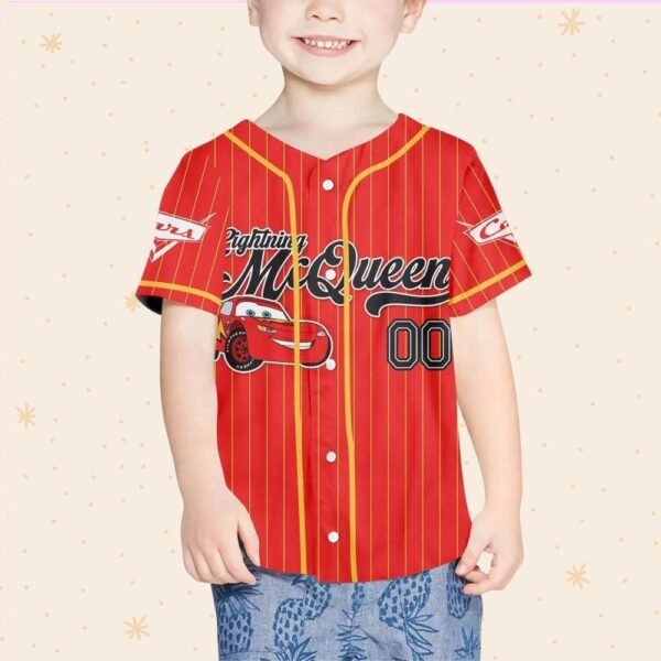 Custom Disney Cars Lightning McQueen Red Simple Jersey Baseball - Image 5