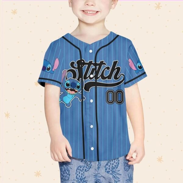 Disney Lilo and Stitch Blue Simple Custom Name Baseball Jersey - Image 6