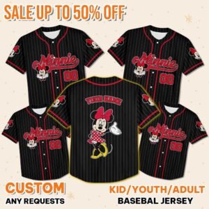 Personalize Disney Minnie Mouse Cute Striped Black, Custom Disneyland Jersey