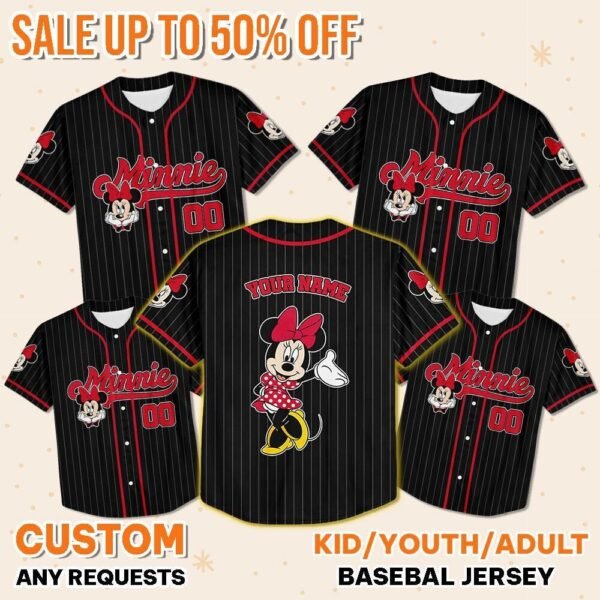 Personalize Disney Minnie Mouse Cute Striped Black, Custom Disneyland Jersey