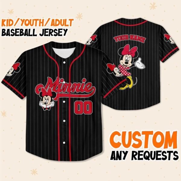 Personalize Disney Minnie Mouse Cute Striped Black, Custom Disneyland Jersey - Image 7