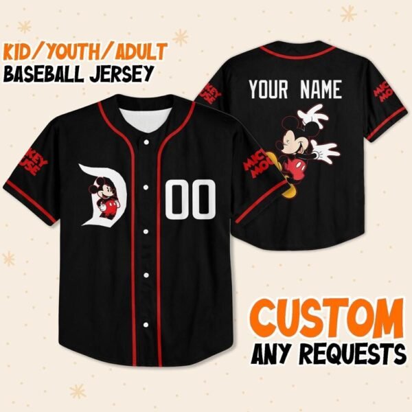 Personalized Disney Mickey Funny Black And Red Disney Jersey Baseball
