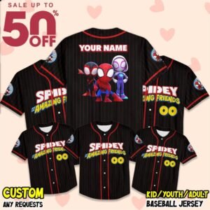 Personalize Spidey And His Amazing Friends Funny Black Red Jersey Baseball